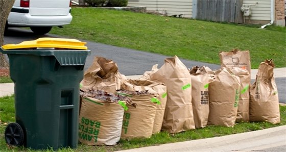Yard waste at the curb ready for pickup